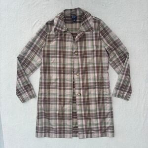 Gap Trench Coat Rain Jacket Women's M Brown Pink Green Plaid Lightweight